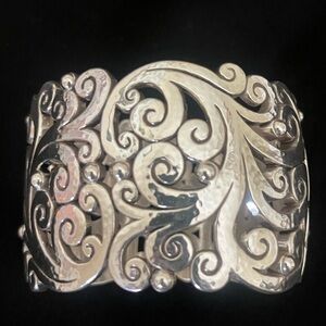 Brighton Bracelet Madrid Wide Silver Filigree Scroll Hammered Hinged Cuff